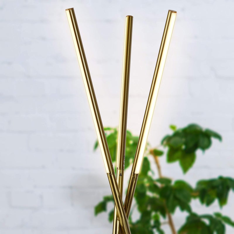 Brightech Stix LED Tripod Floor Lamp for Living Room - Dimmable Modern Standing Lamp, with 3 Lights for Bedroom - Contemporary Office Lighting- Gold / Antique Brass - Image 3